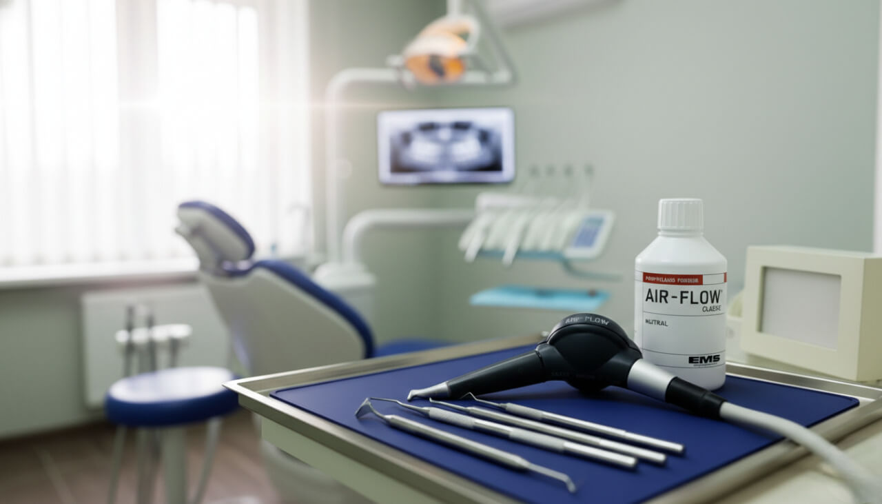 Оборудование и порошок для профессиональной чистки зубов