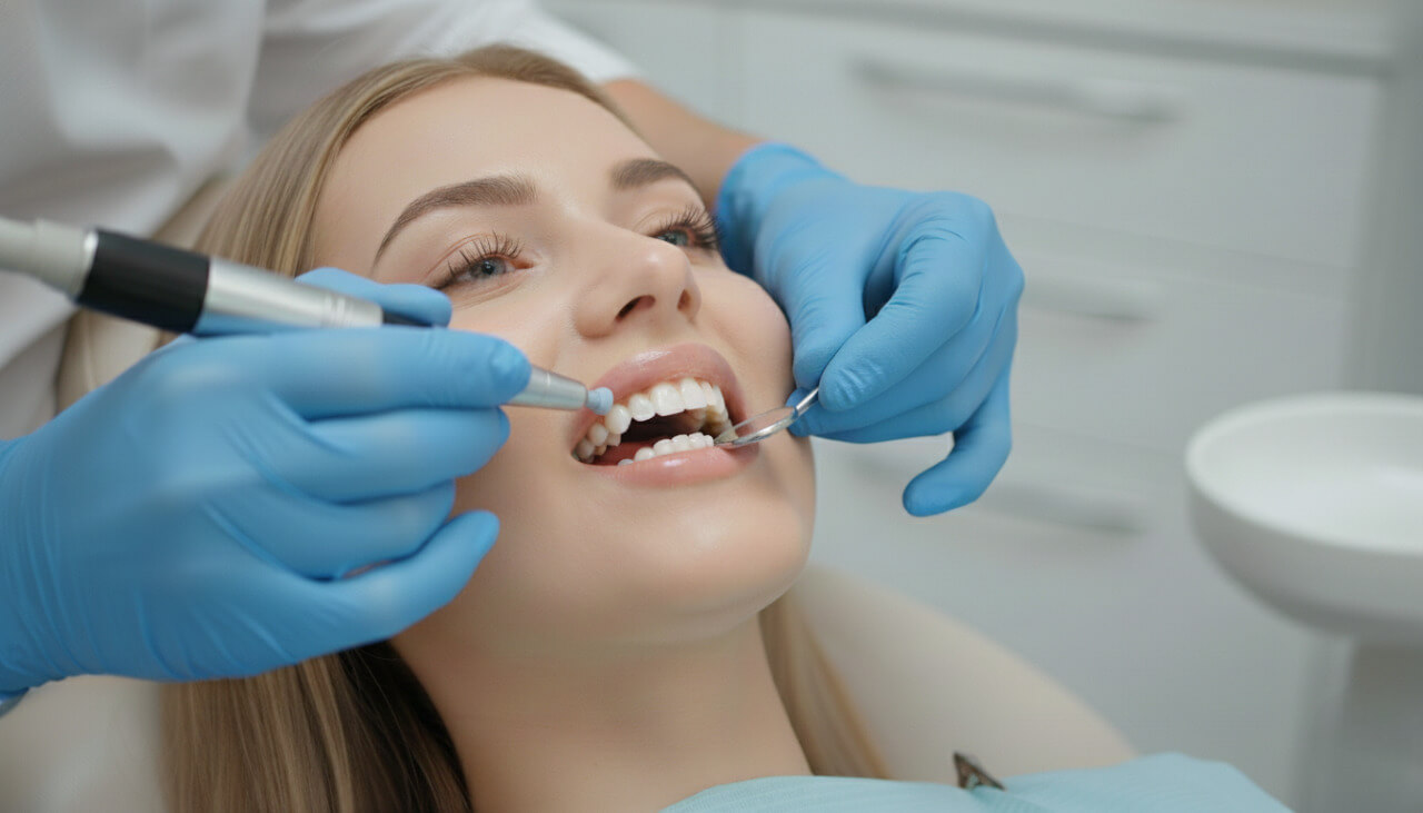 Процесс полировки зубов после чистки