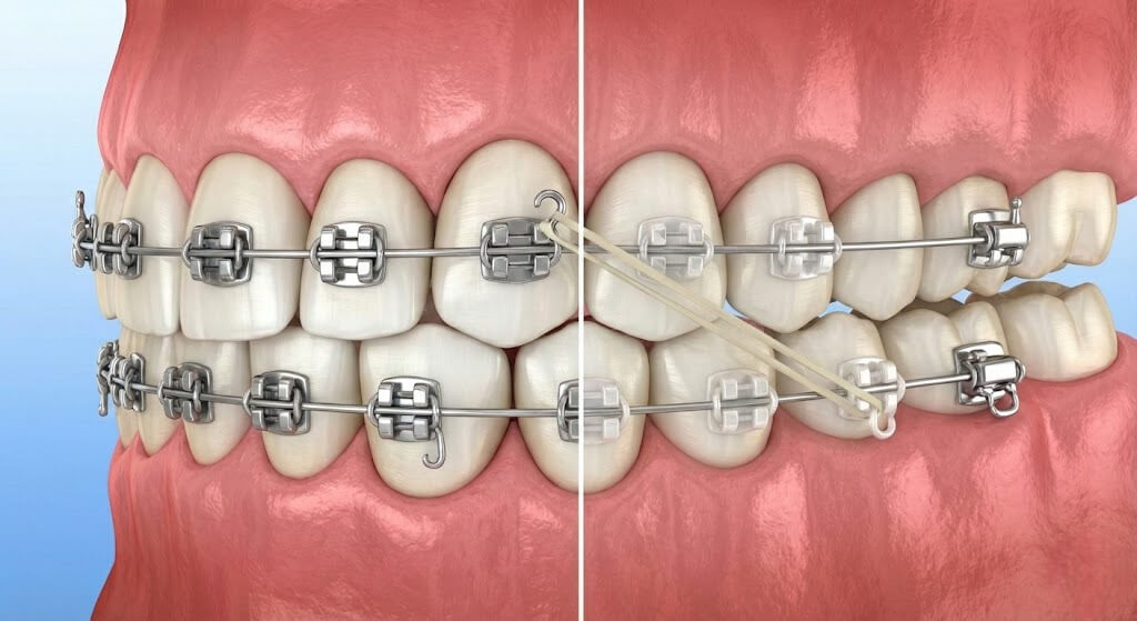 Брекеты из разных материалов с эластиками